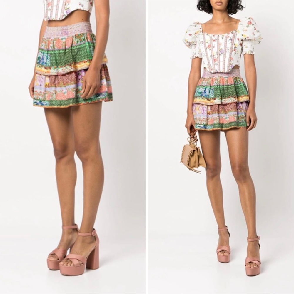 Alice + Olivia Jojo Tiered Ruffle Miniskirt Size 0 in Vintage Summer Lavender